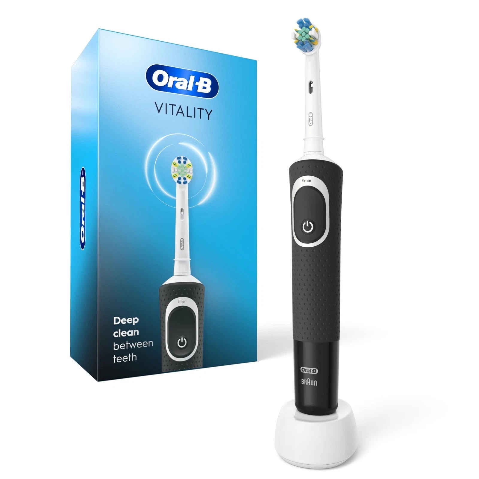 Floss Action Rechargeable Toothbrush Black 1 Count for Adults Kids